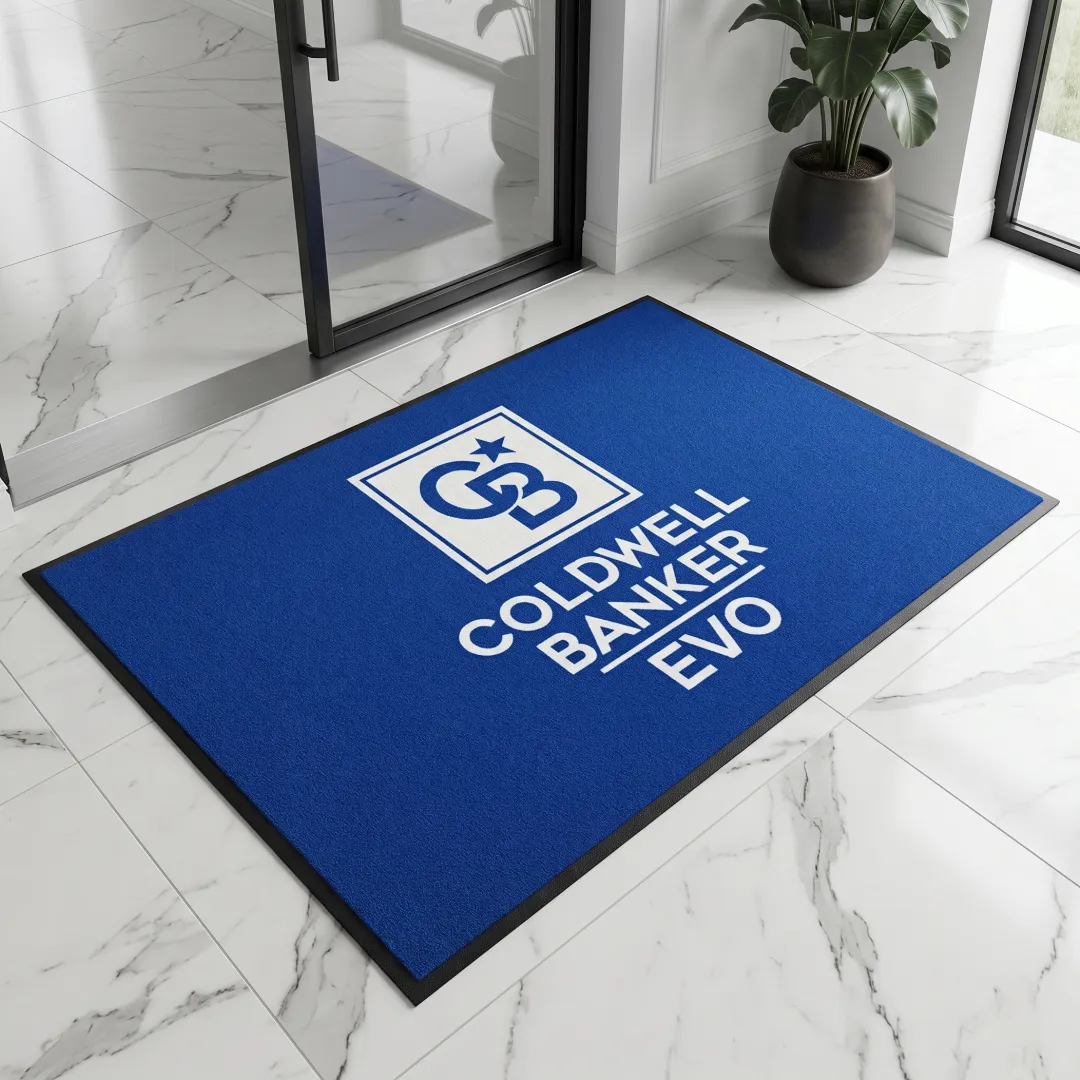 Coldwell Banker Evo mavi logolu kapı önü paspası 120 x 180 cm
