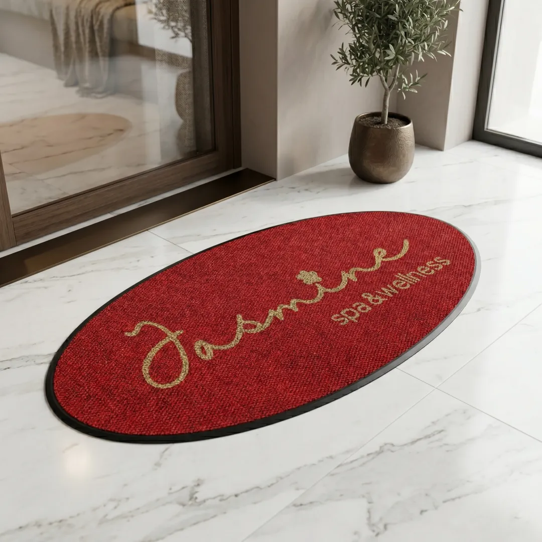 Jasmine Spa & Wellness oval logolu kapı önü paspası 80 x 180 cm