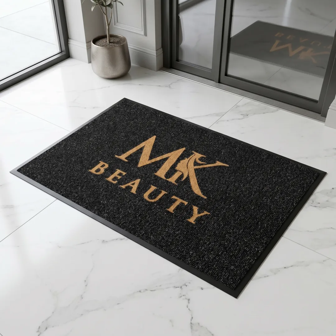 Melek Karasu Beauty siyah logolu kapı önü paspası 60 x 90 cm
