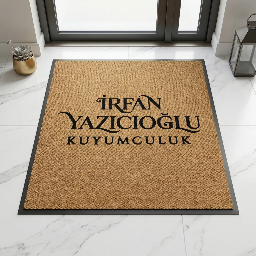 İrfan Yazıcıoğlu Kuyumculuk için özel logo tasarımlı giriş halısı