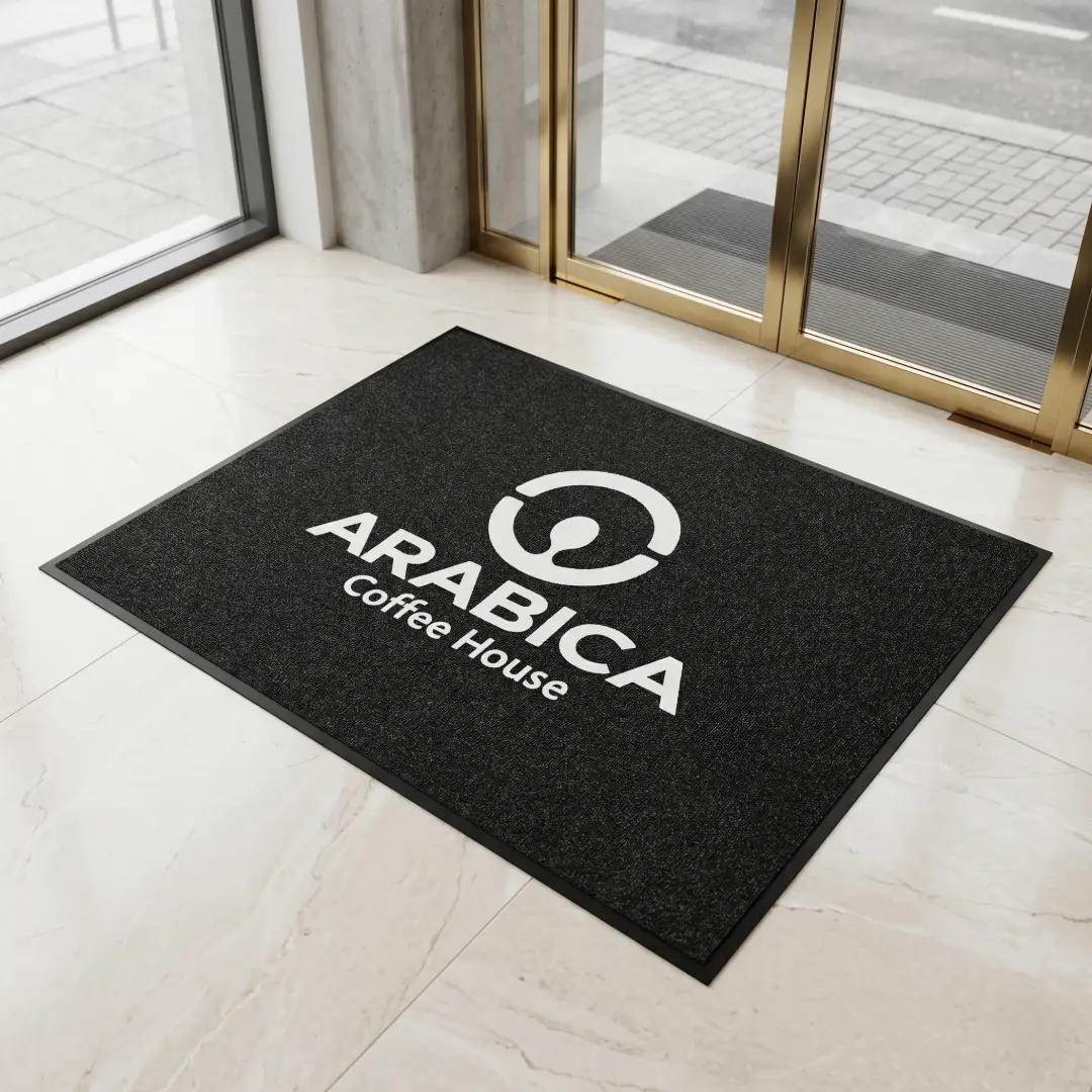 Arabica Coffee House için siyah logolu cafe giriş paspası