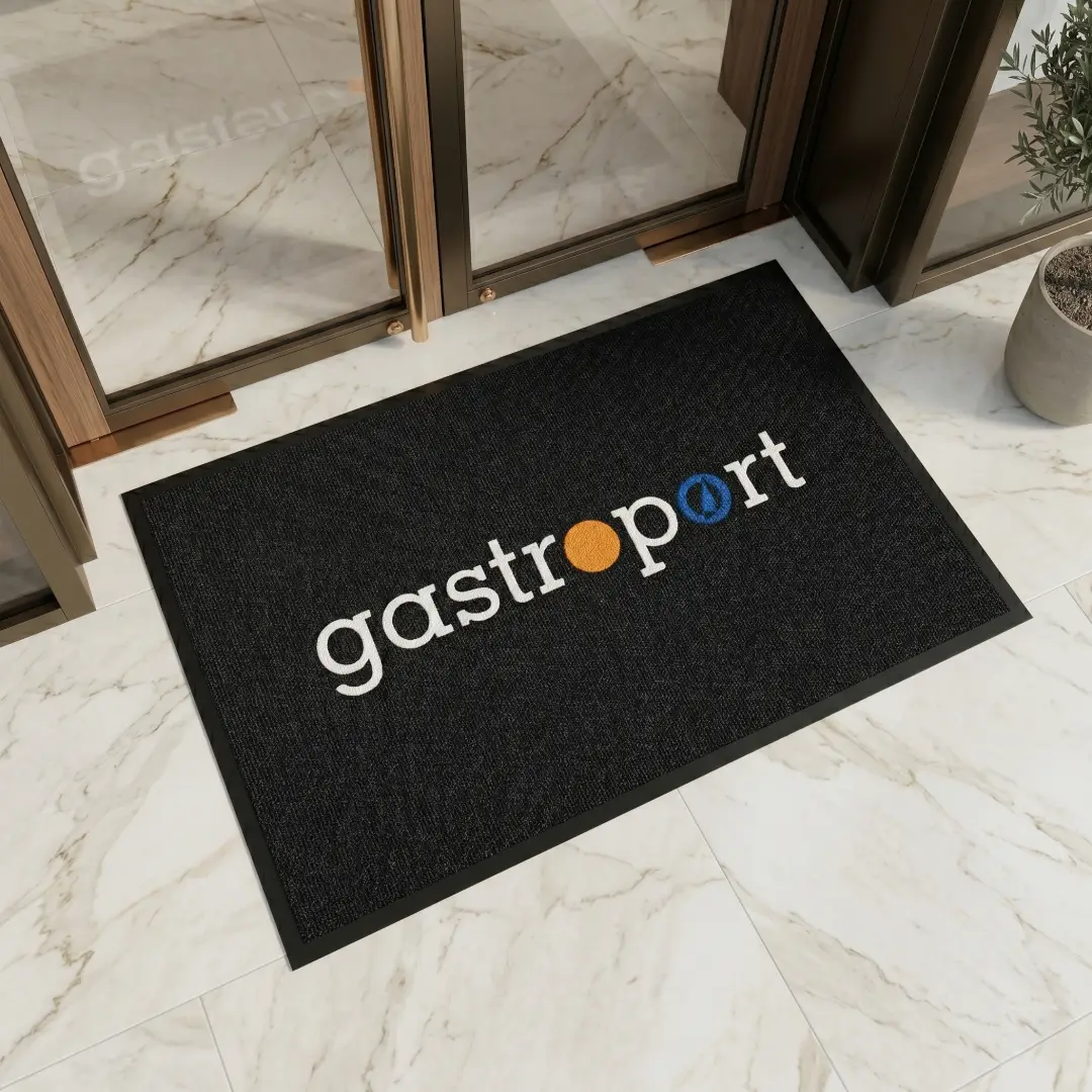 Gastroport için 60x90 siyah kapı önü logolu paspas