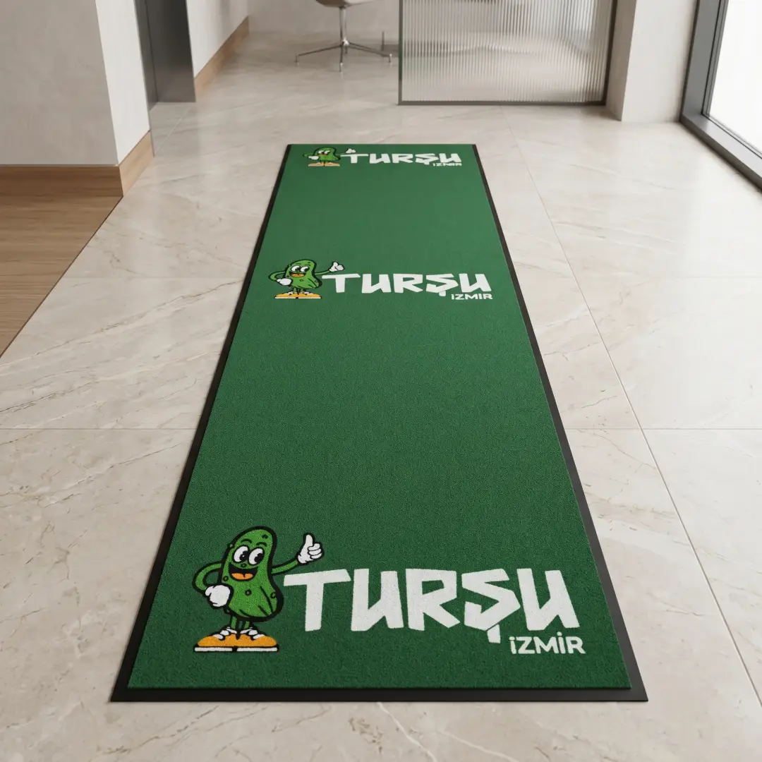 Turşu İzmir için uzun yeşil özel ölçü logolu paspas