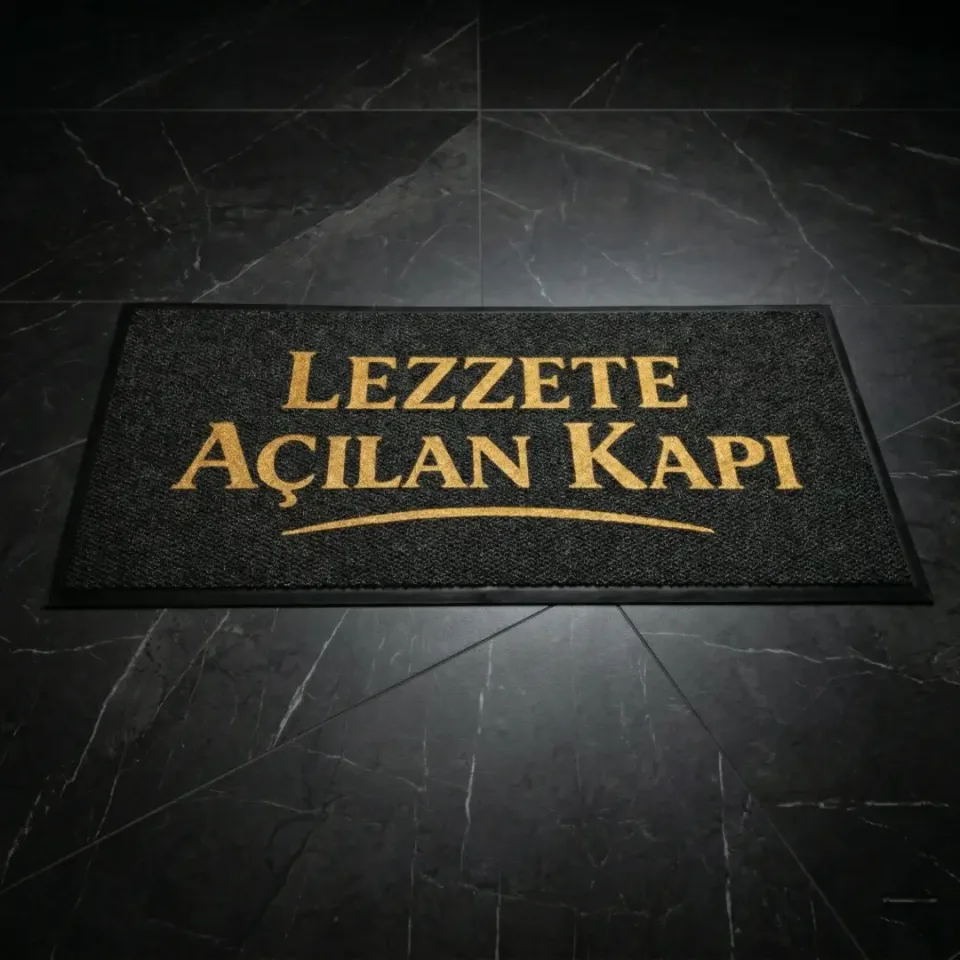 Lezzete Açılan Kapı restoran logolu paspas örneği 63 x 148 cm