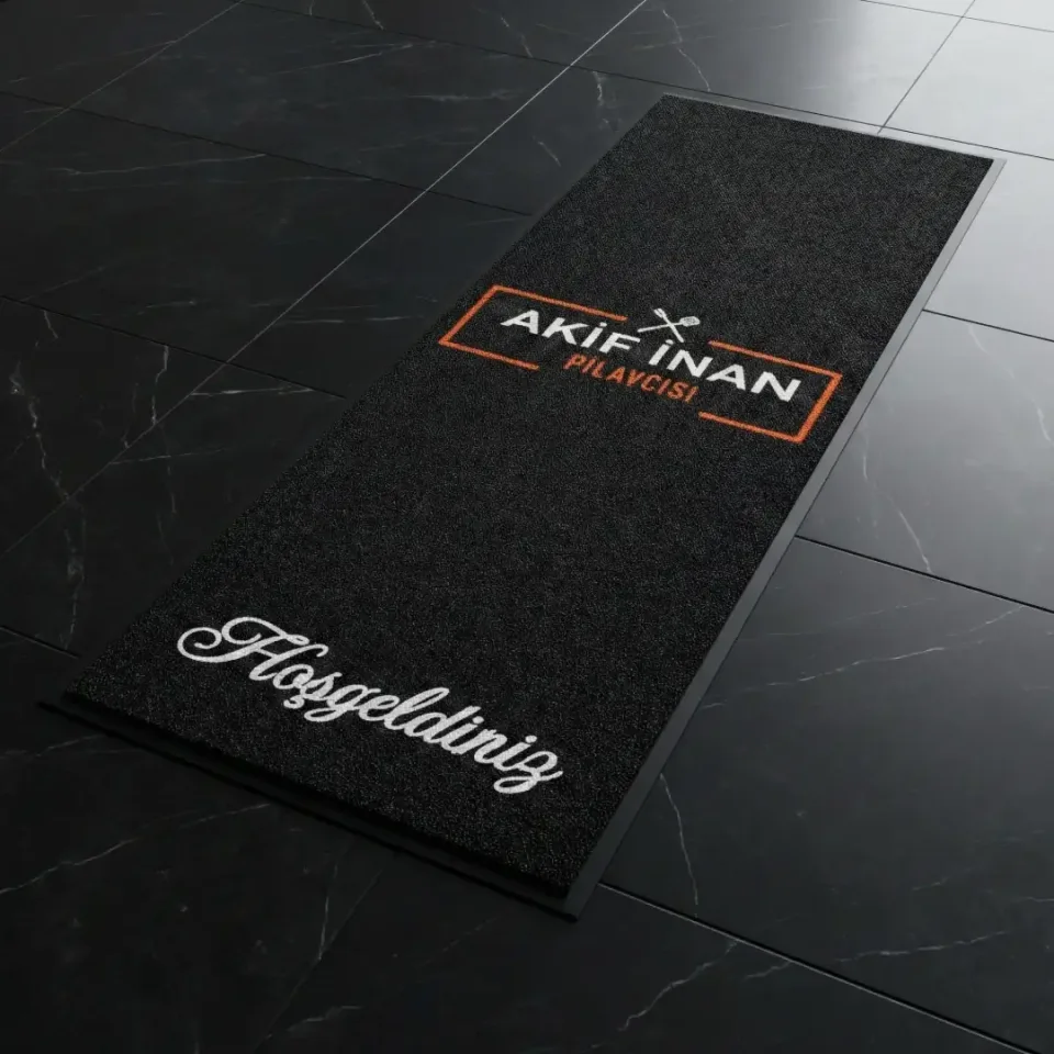 Akif İnan Pilavcısı restoran logolu paspas örneği 100 x 300 cm