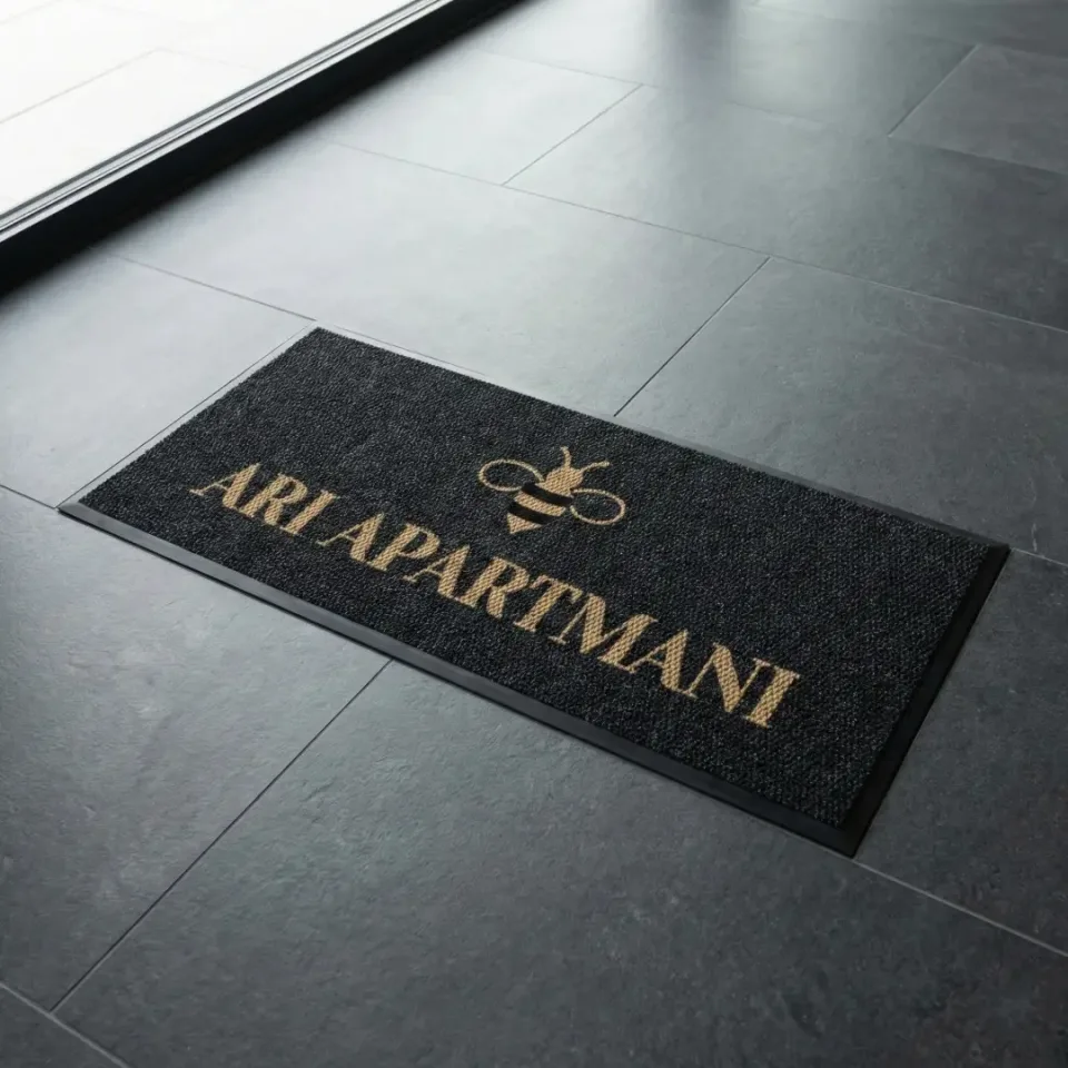 Arı Evleri site ve apartman logolu paspas örneği 56,5 x 142,5 cm