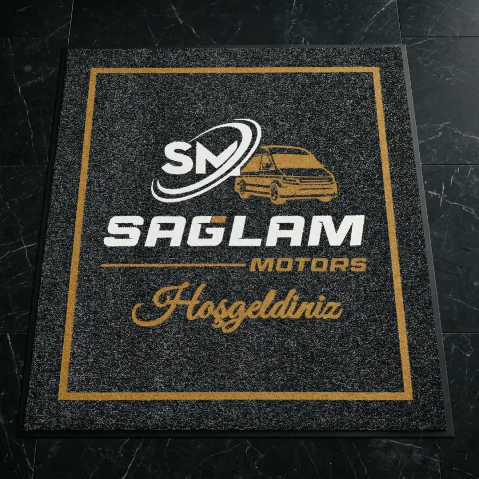 Sağlam Motors oto galeri logolu paspas örneği 140 x 160 cm