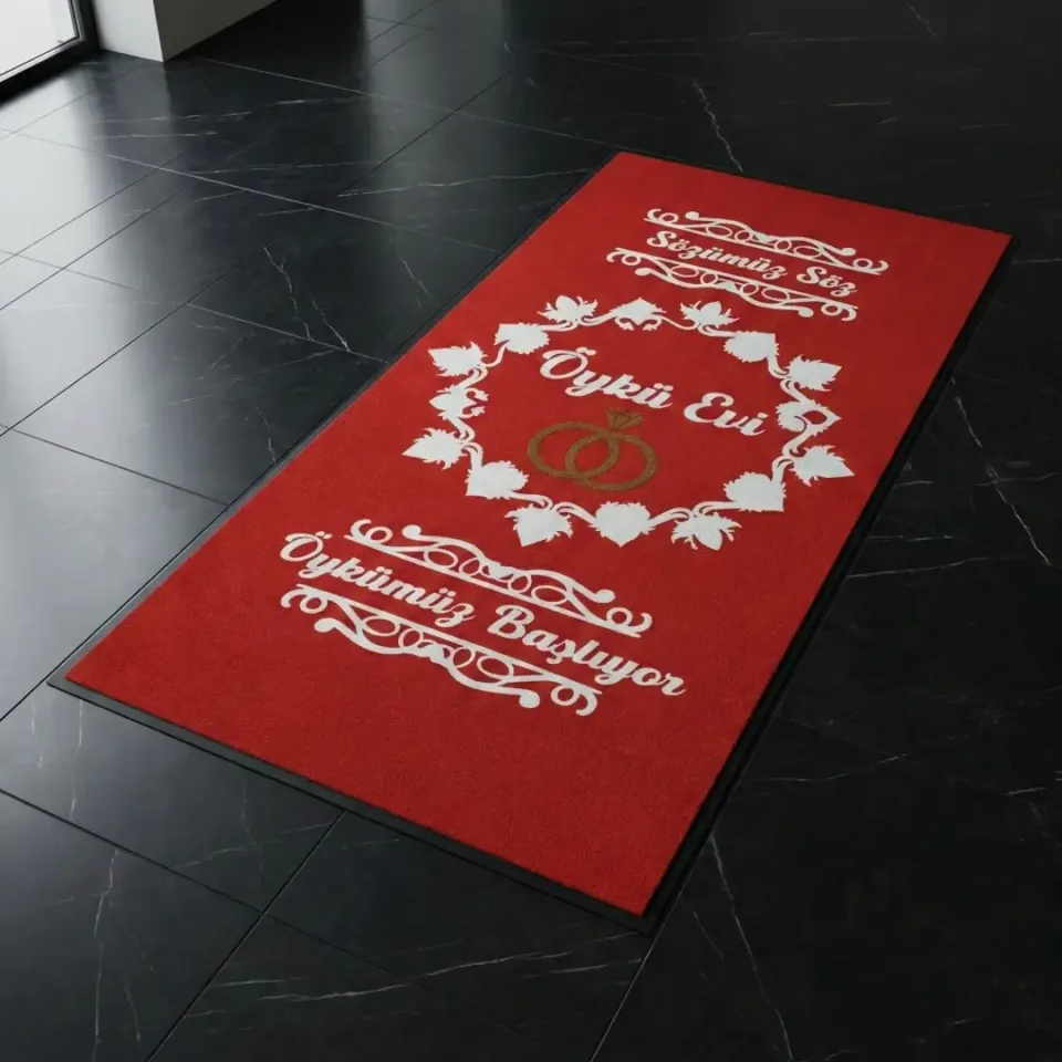 Öykü Evi event ve düğün salonu logolu paspas örneği 130 x 270 cm