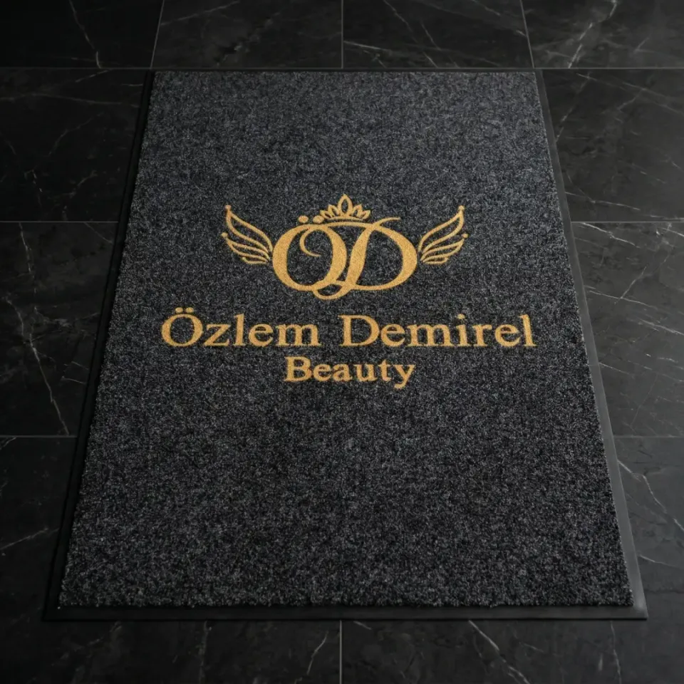 Özlem Demirel Beauty kuaför ve güzellik salonu logolu paspas örneği 100 x 150 cm