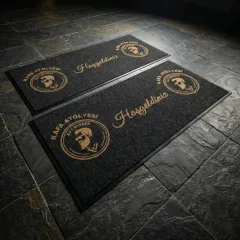 KAFA ATÖLYESİ kuaför ve güzellik salonu logolu paspas örneği 100 x 240 cm + 100 x 210 cm