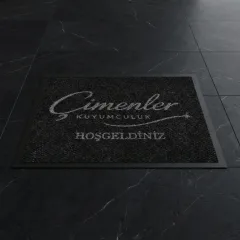 Çimenler Kuyumculuk kuyumcu logolu paspas örneği 60 x 80 cm