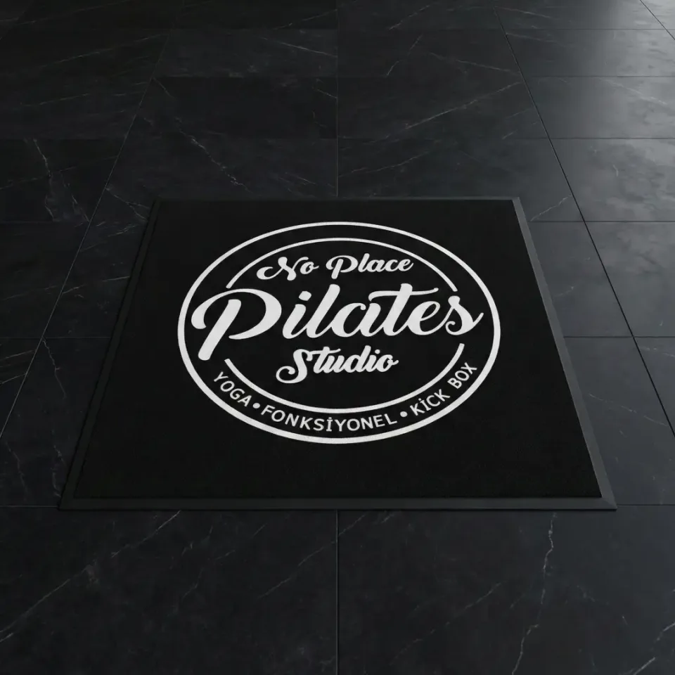 Noplace Pilates Studio pilates salonu logolu paspas örneği 90 x 90 cm