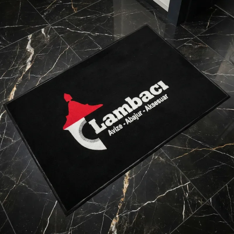 Mağaza logolu paspas - Lambacı aydınlatma mağazası için üretilen 100x150 siyah paspas.