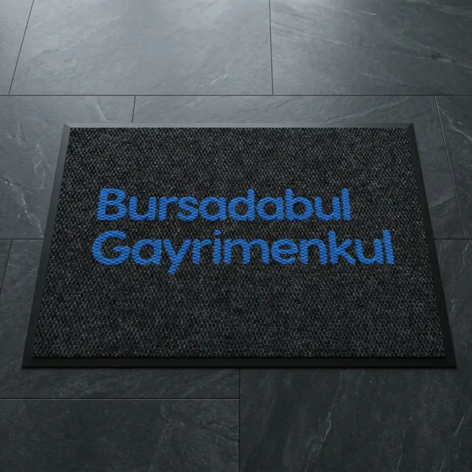 Bursadabul Gayrimenkul emlak ve inşaat ofisi logolu paspas örneği 70 x 100 cm