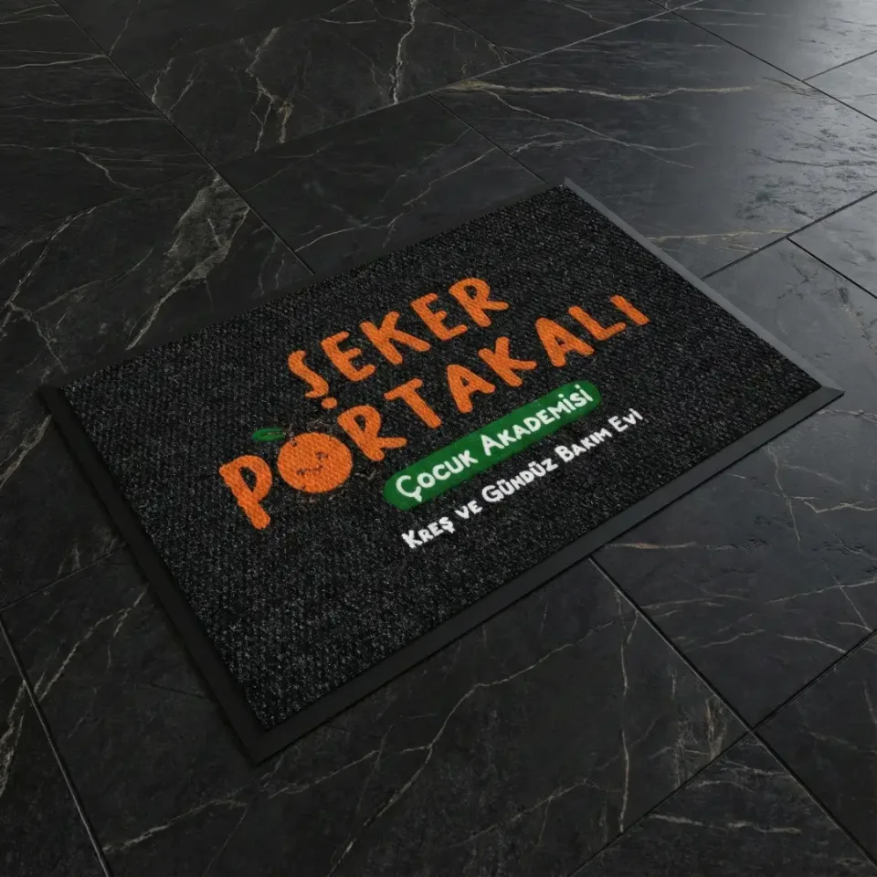Şeker Portakalı okul logolu paspas örneği 60 x 90 cm