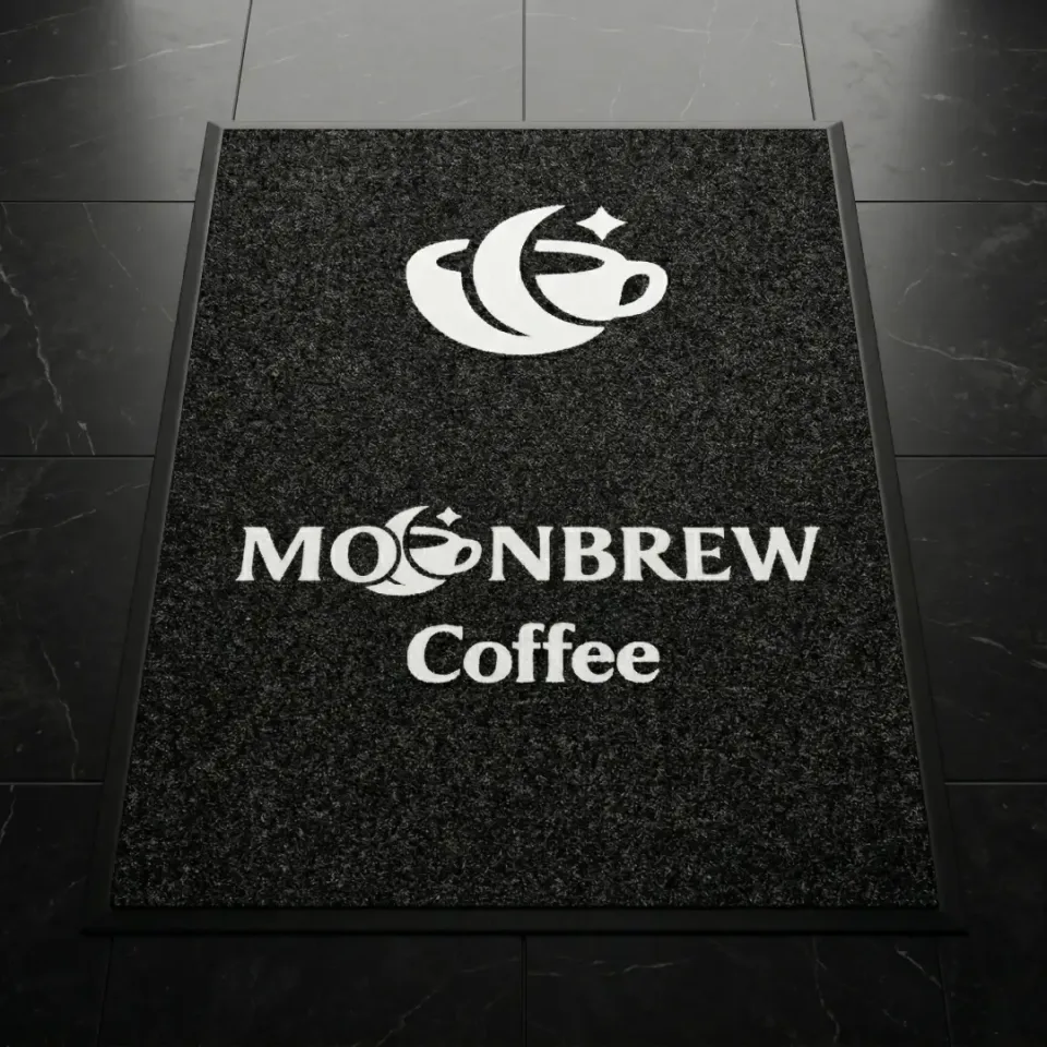 Moonbrew Coffee cafe logolu paspas örneği 100 x 150 cm