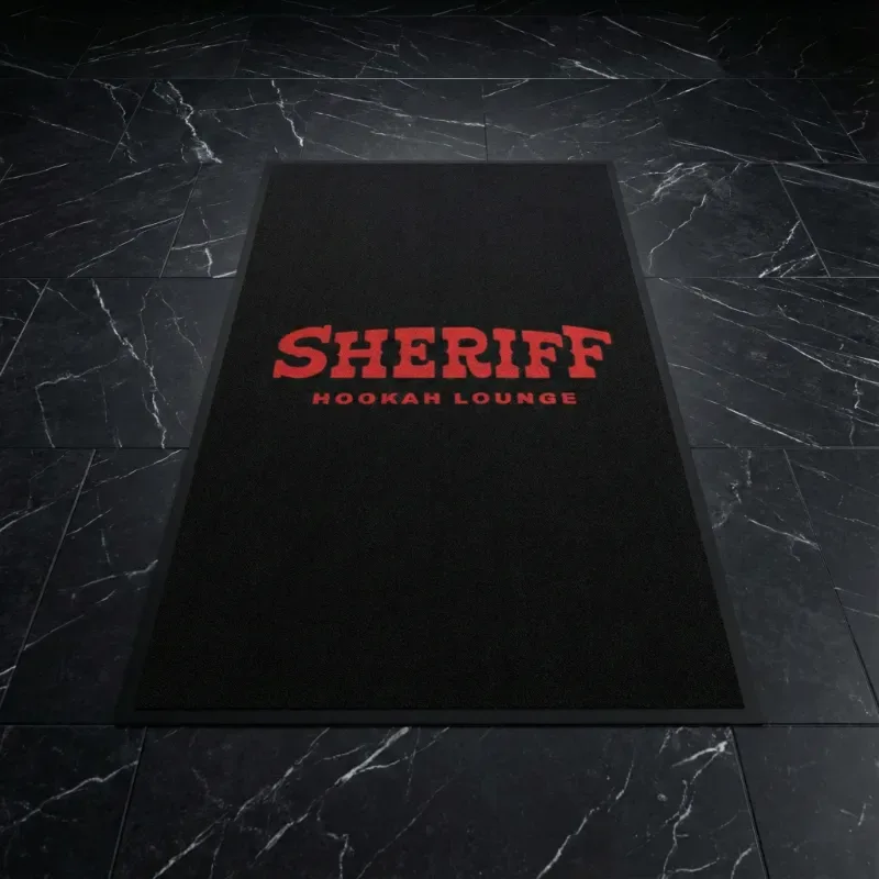 Nargile logolu paspas - Sheriff Hookah Lounge için üretilen 90x150 siyah logolu paspas.