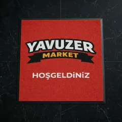 Yavuzer Market mağaza logolu paspas örneği 100 x 100 cm