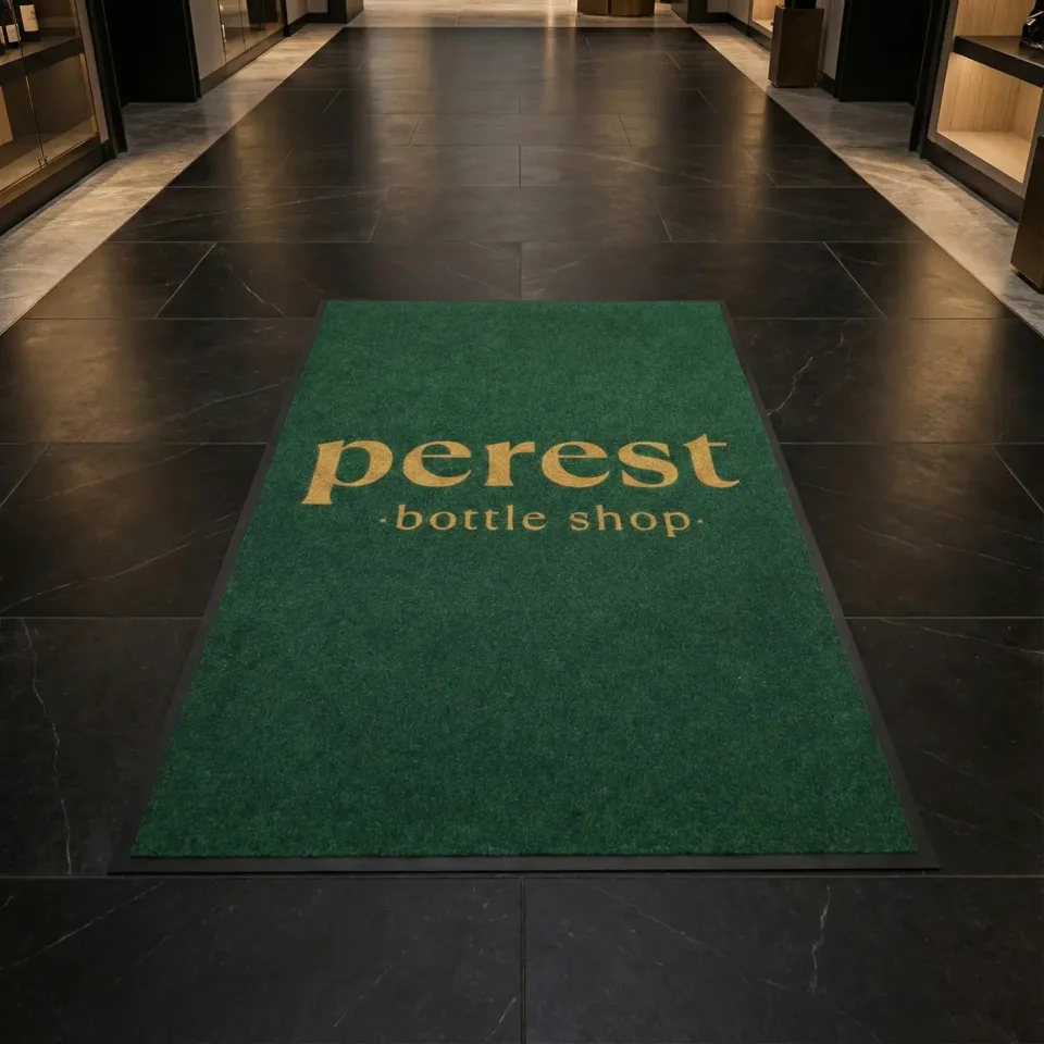 Perest Bottle Shop mağaza logolu paspas örneği 100 x 150 cm