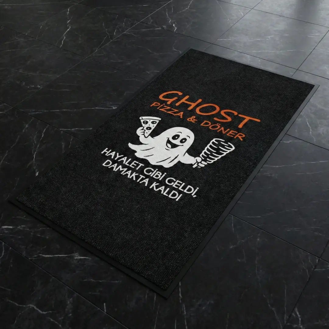 Ghost Pizza Döner restoran logolu paspas örneği 100 x 200 cm
